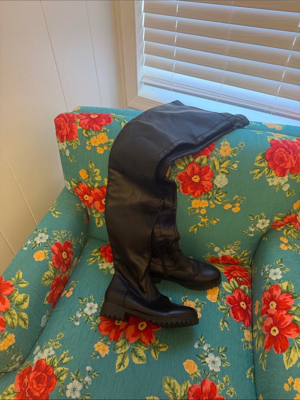 Boots Black Over-the-Knee Lug-Sole Riding Boots